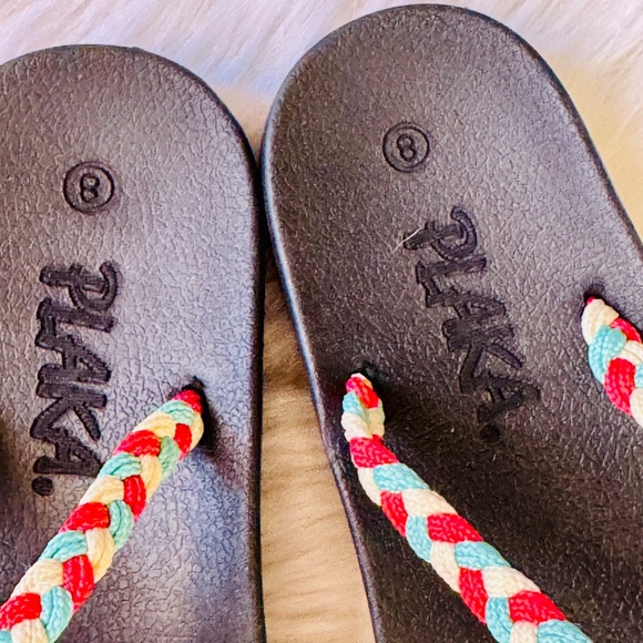 Plaka Size 8 Relief Flip Flops Arch Support Tricolor Braided Straps - Picture 8 of 13